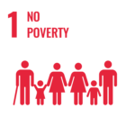 Das UNO Symbol für das 1. Sustainable Development Goal - No Poverty. Symbolisiert durch fünf Personen die harmonisch miteinander stehen