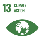 Das UNO Symbol für das 13. Sustainable Development Goal - Climate Action. Symbolisiert durch ein grünes Auge mit der Erde als Pupille